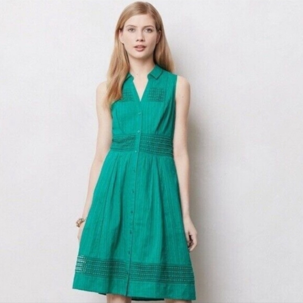 Maeve Sleeveless Teal-Green Midi Shirt Dress